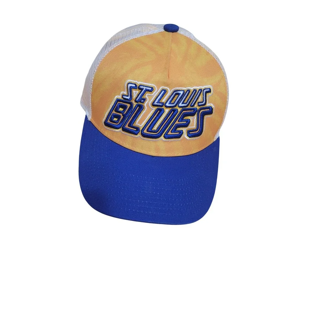 NHL St. Louis Blues Youth Trucker Hat Yellow Blue Tie Dye Snapback Cap Boys 8-20
